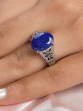 Lapis Lazuli Openwork Solitaire Ring in Stainless Steel